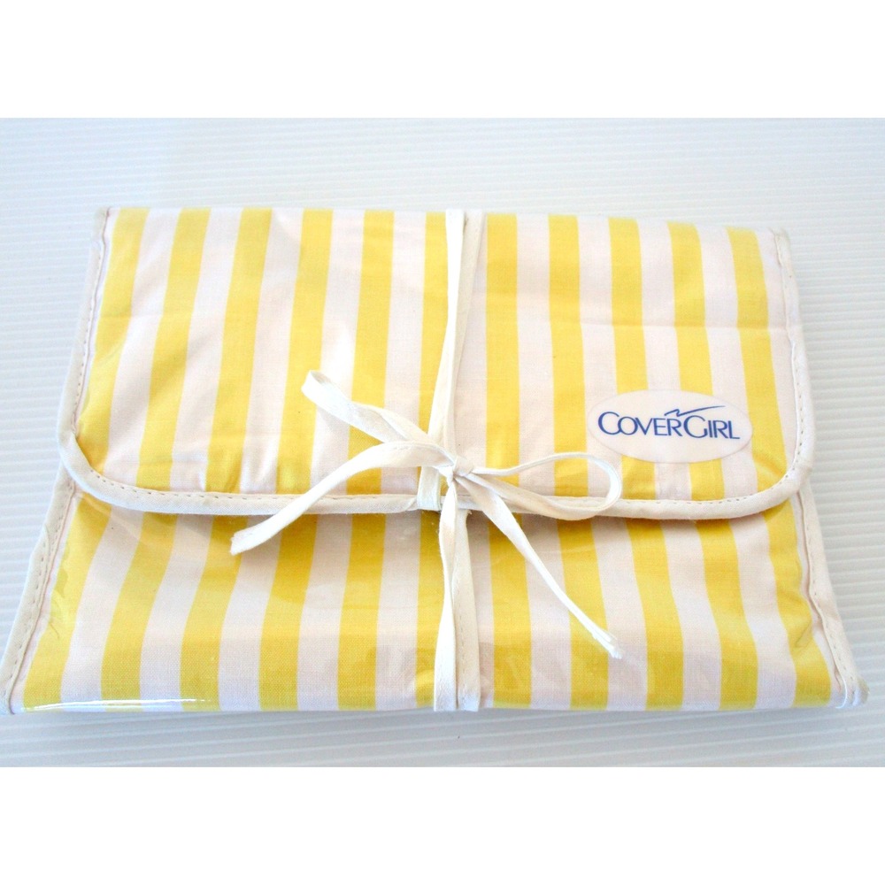 Vintage Cover Girl Beauty Yellow Stripe Hanging Travel Organizer Cosmetic Bag